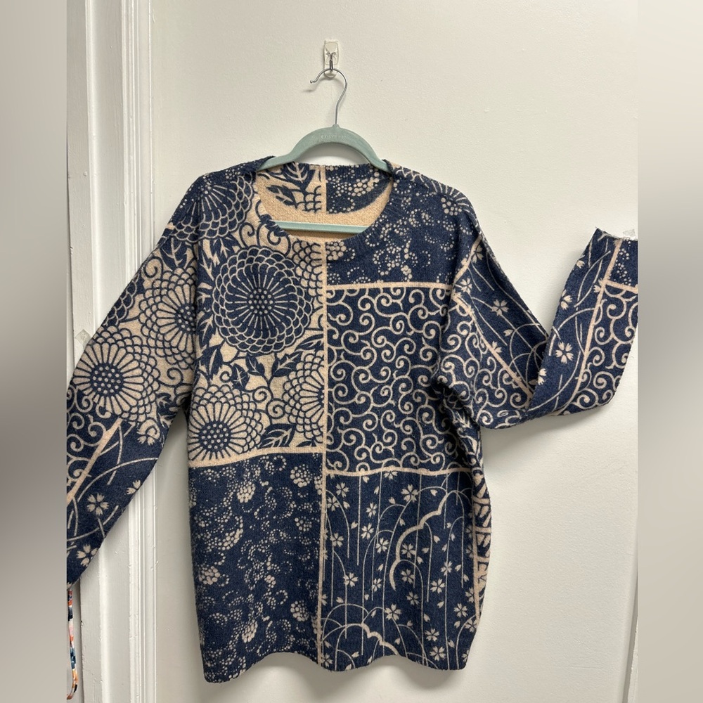 Navy and Beige Wagara Patchwork Patterned oversiz… - image 1